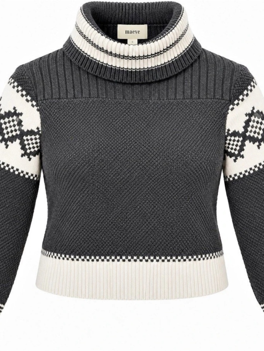 Maeve Anthropologie Women's Small Fair Isle Turtleneck Sweater Charcoal White Wo